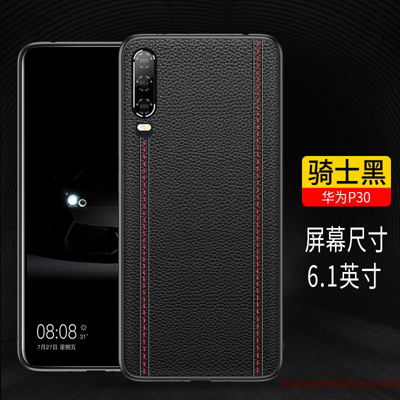 Etui Huawei P30 Læder Trendy Telefon, Cover Huawei P30 Silikone Sort
