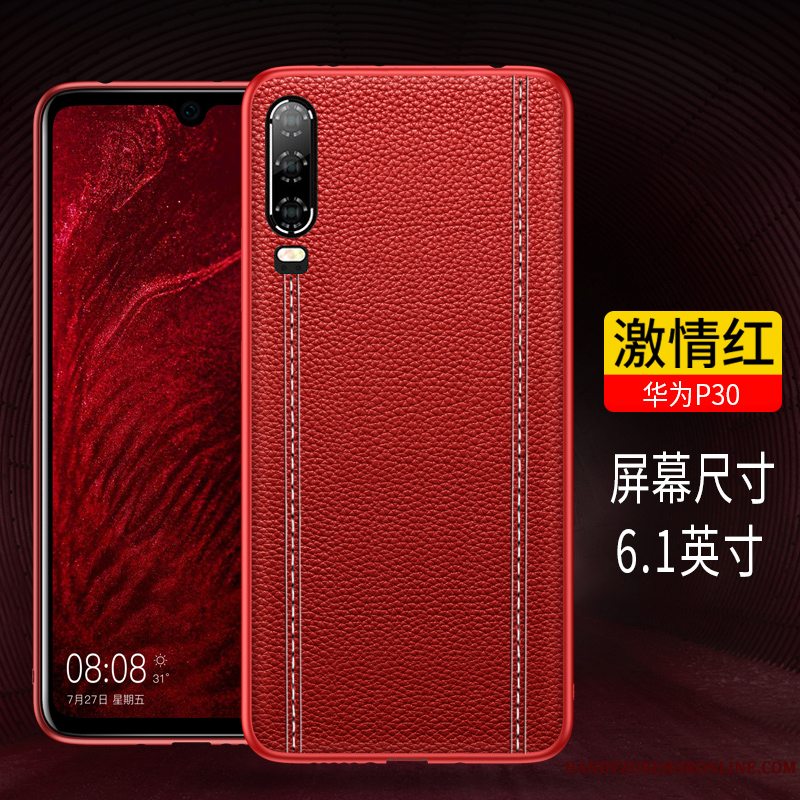 Etui Huawei P30 Læder Trendy Telefon, Cover Huawei P30 Silikone Sort