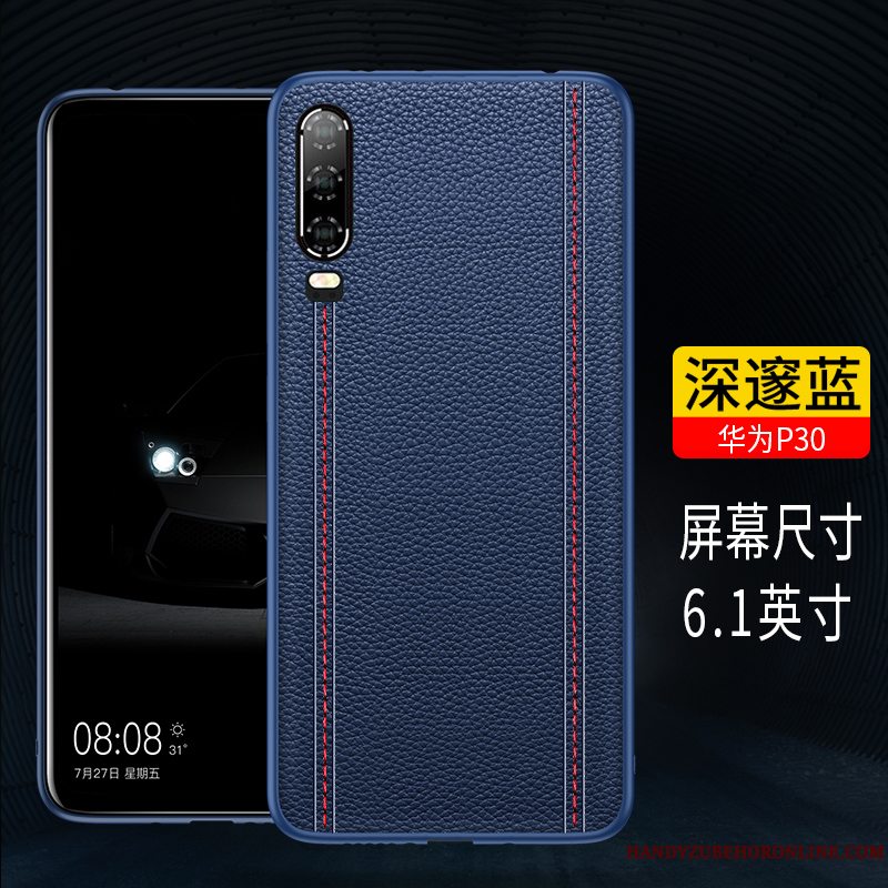 Etui Huawei P30 Læder Trendy Telefon, Cover Huawei P30 Silikone Sort