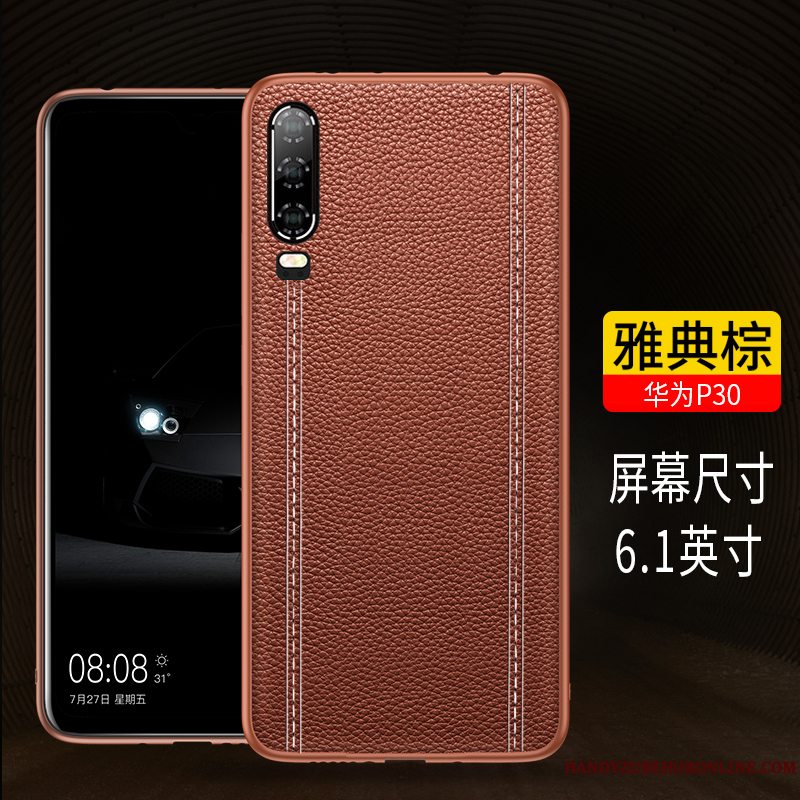 Etui Huawei P30 Læder Trendy Telefon, Cover Huawei P30 Silikone Sort