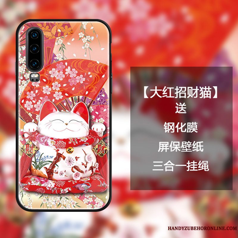 Etui Huawei P30 Mode Cherry Glas, Cover Huawei P30 Beskyttelse Rød Trendy