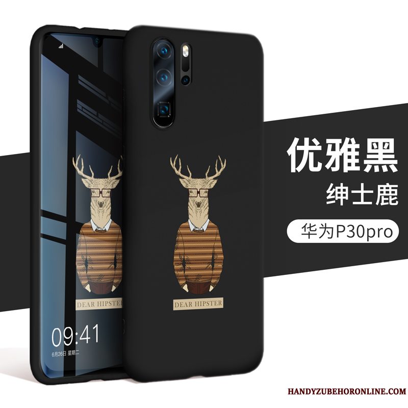 Etui Huawei P30 Pro Beskyttelse Sort Trendy, Cover Huawei P30 Pro Silikone Anti-fald Telefon