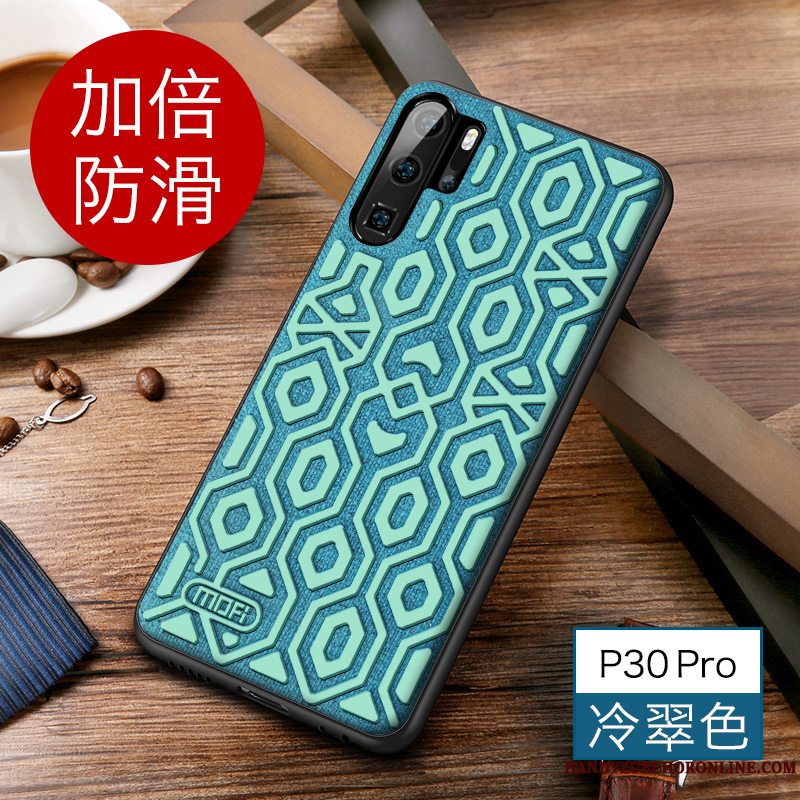 Etui Huawei P30 Pro Beskyttelse Tre Forsvar Skridsikre, Cover Huawei P30 Pro Silikone Blå High End