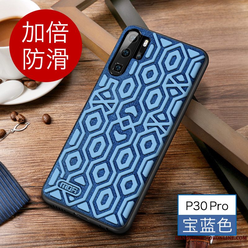 Etui Huawei P30 Pro Beskyttelse Tre Forsvar Skridsikre, Cover Huawei P30 Pro Silikone Blå High End