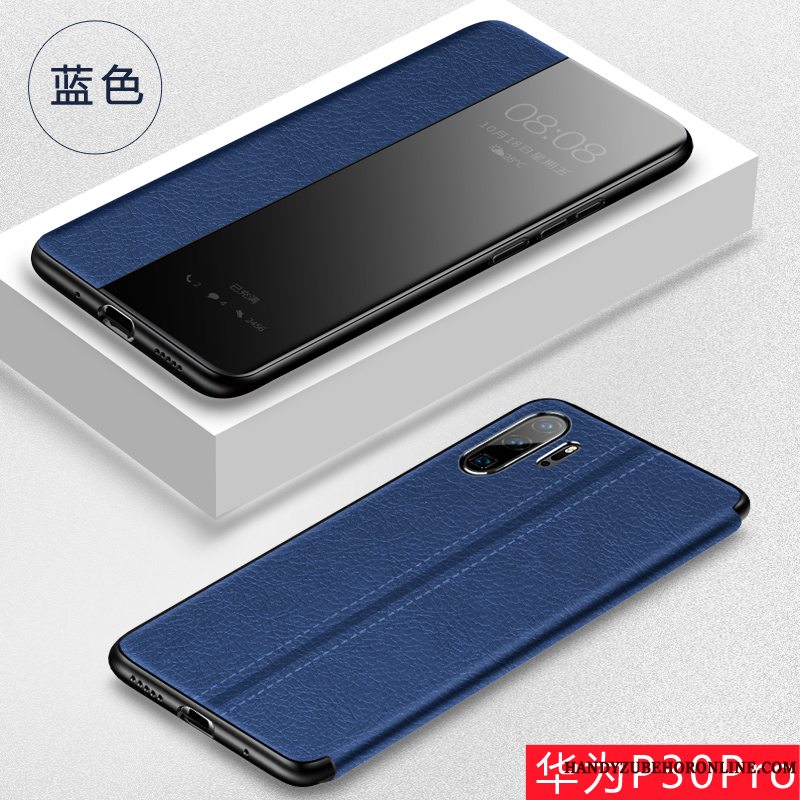 Etui Huawei P30 Pro Læder Anti-fald Skærmbeskyttelse, Cover Huawei P30 Pro Beskyttelse Hærdning Telefon