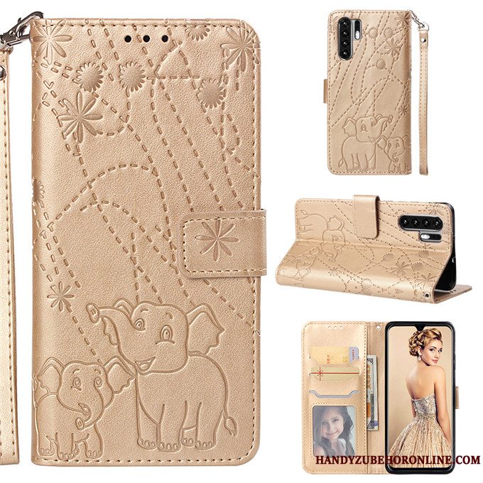 Etui Huawei P30 Pro Læder Telefonguld, Cover Huawei P30 Pro Folio Anti-fald