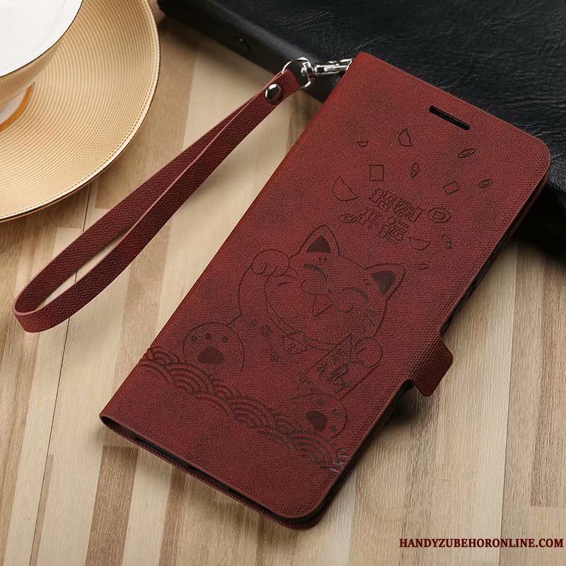 Etui Huawei P30 Pro Læder Telefonkort, Cover Huawei P30 Pro Blød Anti-fald Vinrød