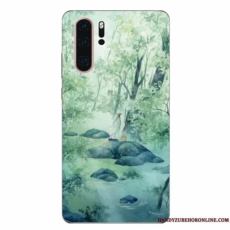 Etui Huawei P30 Pro Silikone Grøn Telefon, Cover Huawei P30 Pro Blød Vind Kunst