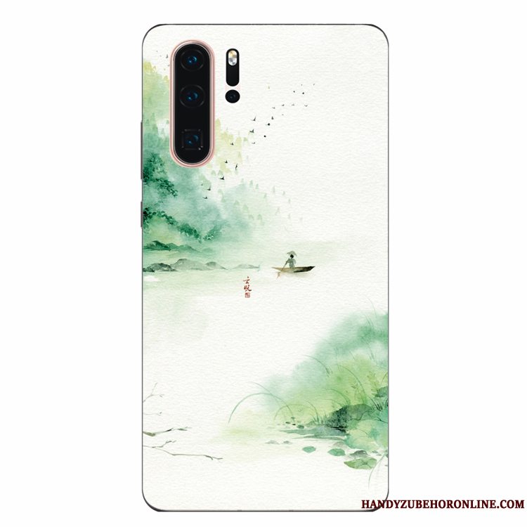 Etui Huawei P30 Pro Silikone Grøn Telefon, Cover Huawei P30 Pro Blød Vind Kunst