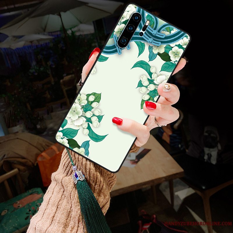 Etui Huawei P30 Pro Tasker Blomster Nubuck, Cover Huawei P30 Pro Blød Telefonkinesisk Stil