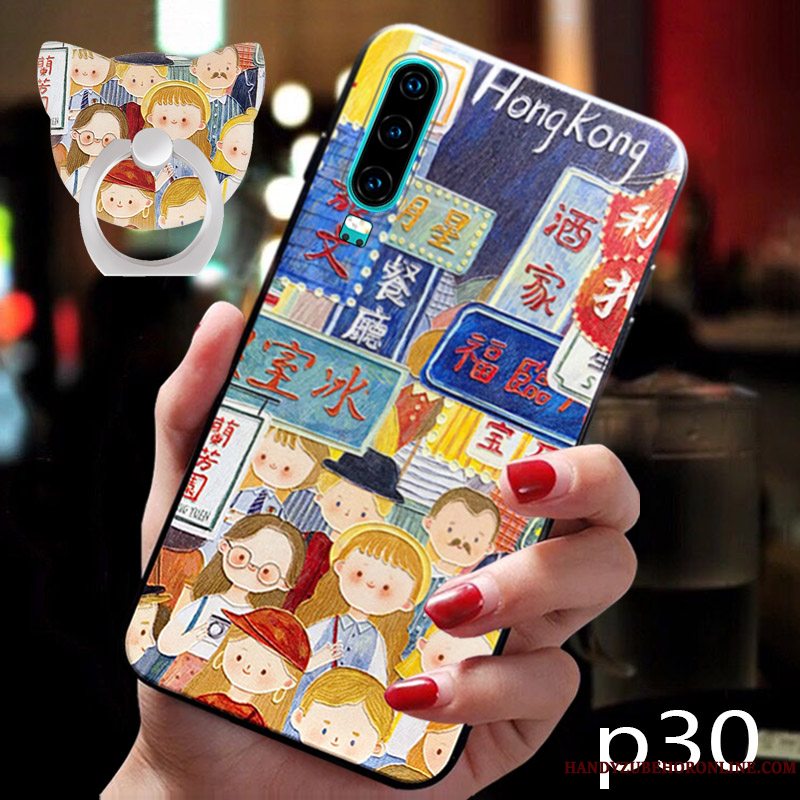 Etui Huawei P30 Relief Af Personlighed Trend, Cover Huawei P30 Support Hængende Ornamenter Knapper