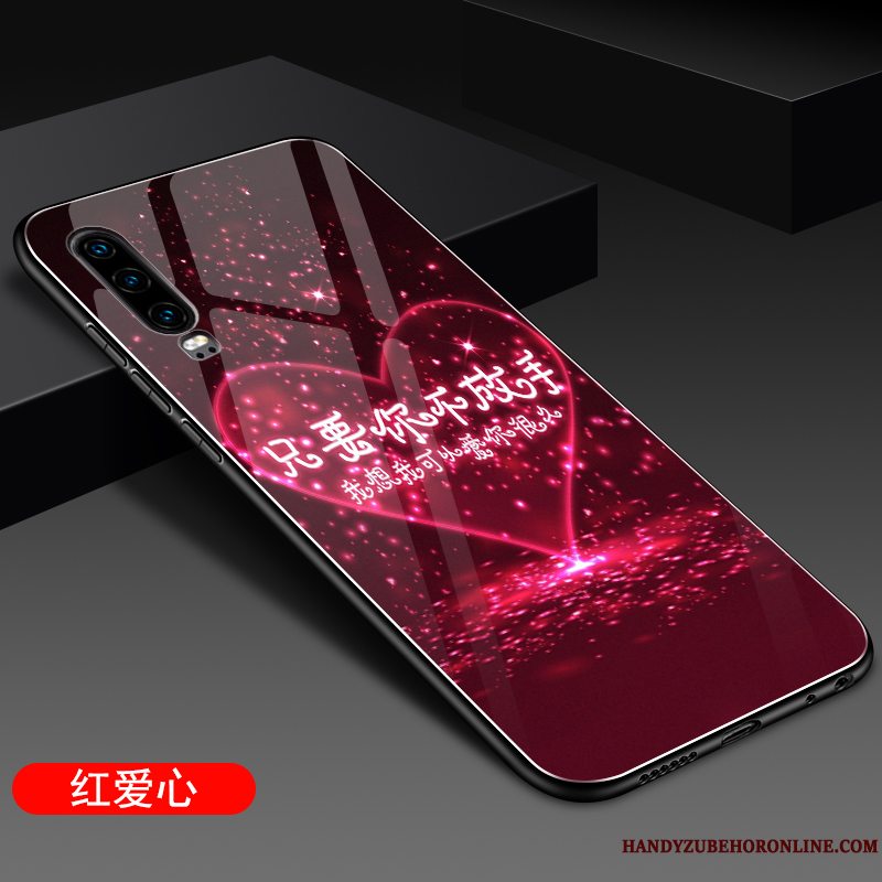 Etui Huawei P30 Silikone Glas Sort, Cover Huawei P30 Tasker Telefonspejl