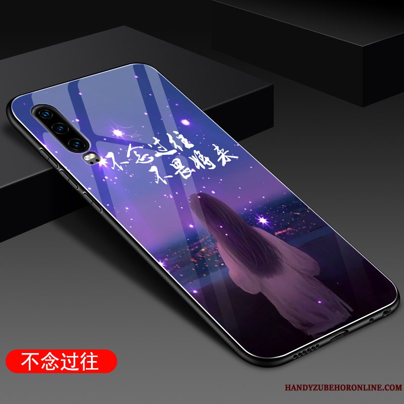 Etui Huawei P30 Silikone Glas Sort, Cover Huawei P30 Tasker Telefonspejl