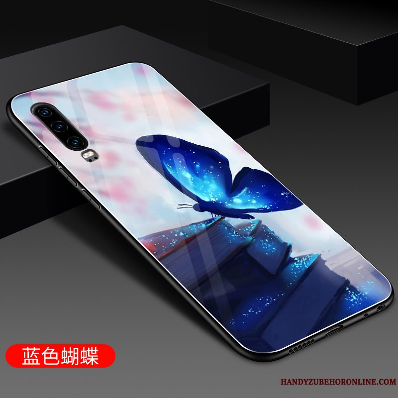 Etui Huawei P30 Silikone Glas Sort, Cover Huawei P30 Tasker Telefonspejl