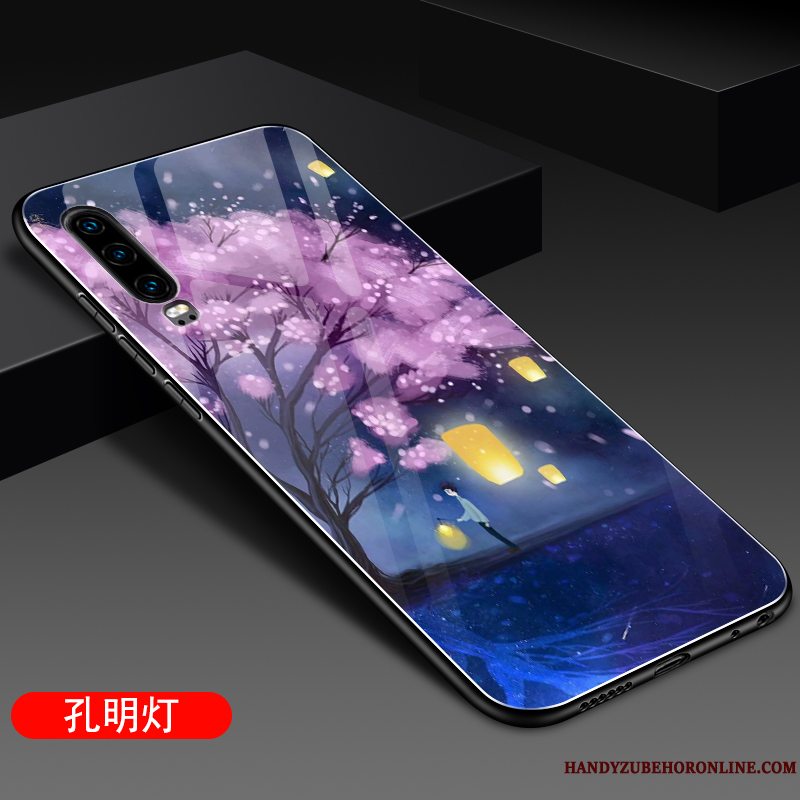 Etui Huawei P30 Silikone Glas Sort, Cover Huawei P30 Tasker Telefonspejl