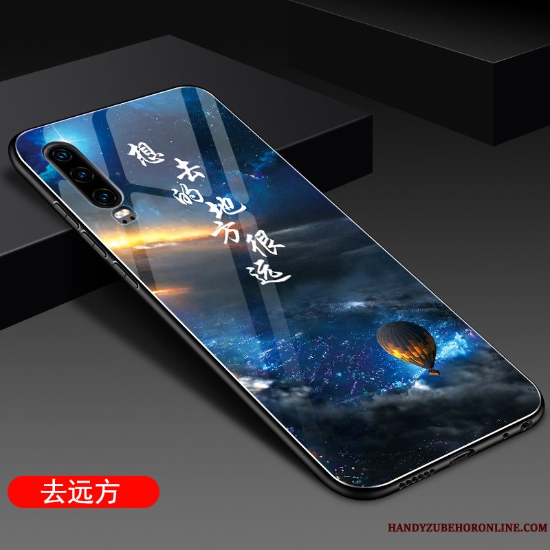 Etui Huawei P30 Silikone Glas Sort, Cover Huawei P30 Tasker Telefonspejl