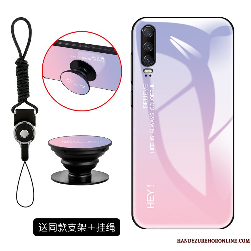 Etui Huawei P30 Silikone Hærdet Glas Telefon, Cover Huawei P30 Kreativ Anti-fald Gradient