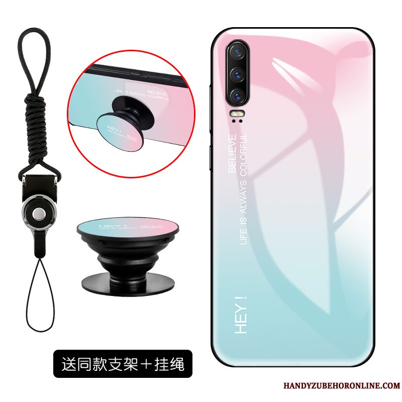 Etui Huawei P30 Silikone Hærdet Glas Telefon, Cover Huawei P30 Kreativ Anti-fald Gradient