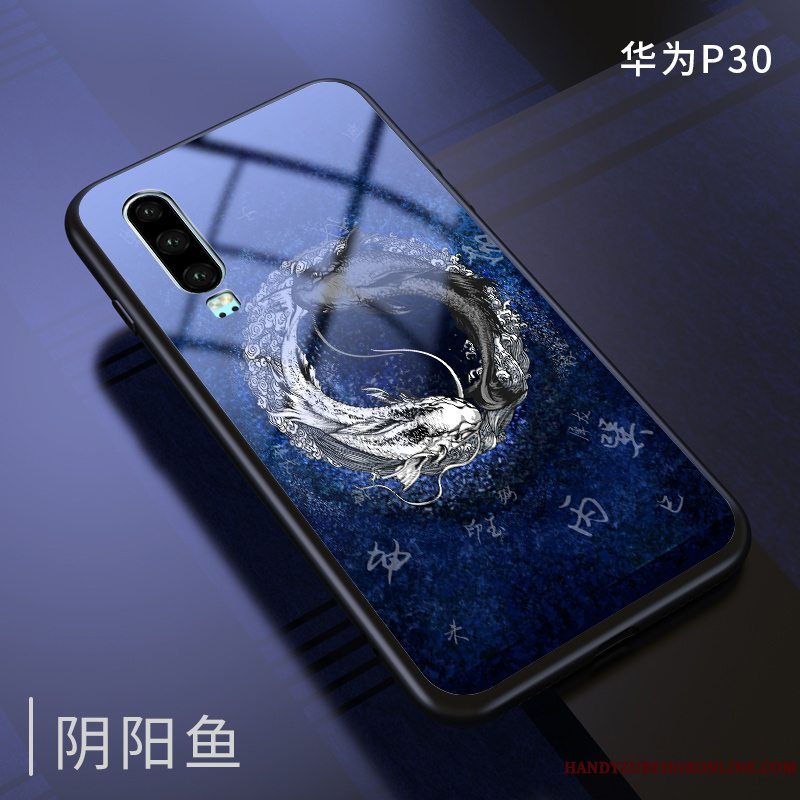 Etui Huawei P30 Tasker Af Personlighed Glas, Cover Huawei P30 Silikone Blå Spejl