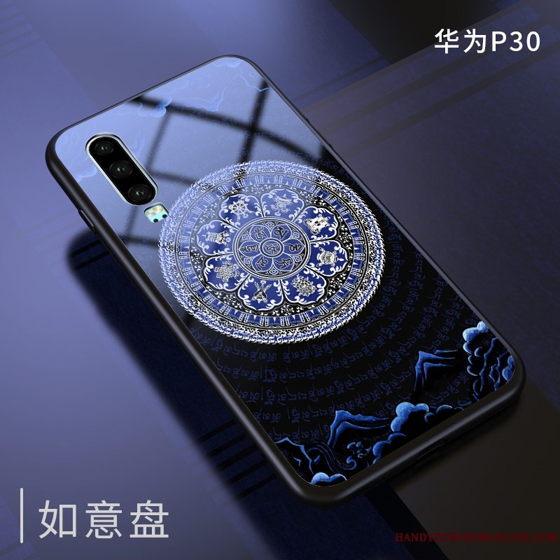 Etui Huawei P30 Tasker Af Personlighed Glas, Cover Huawei P30 Silikone Blå Spejl