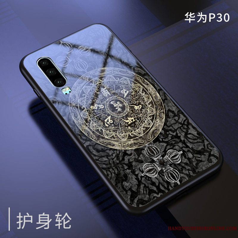 Etui Huawei P30 Tasker Af Personlighed Glas, Cover Huawei P30 Silikone Blå Spejl