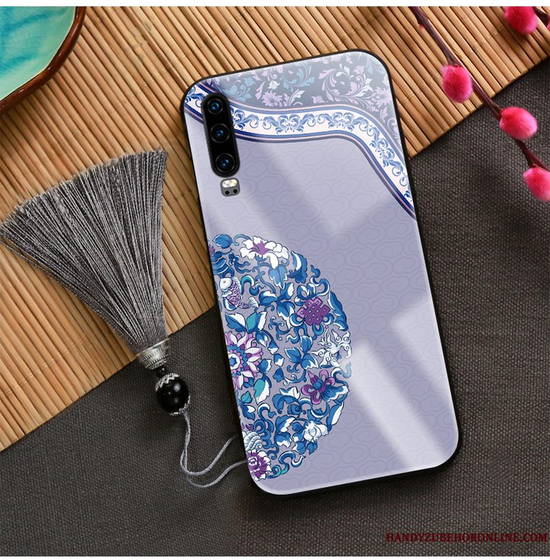 Etui Huawei P30 Tasker Glas Kinesisk Stil, Cover Huawei P30 Support Telefonhængende Ornamenter