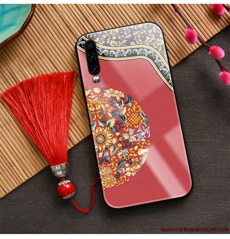 Etui Huawei P30 Tasker Glas Kinesisk Stil, Cover Huawei P30 Support Telefonhængende Ornamenter