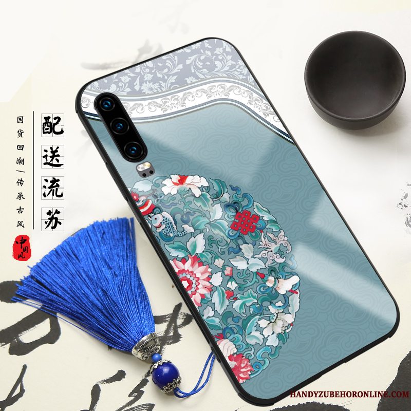 Etui Huawei P30 Tasker Glas Kinesisk Stil, Cover Huawei P30 Support Telefonhængende Ornamenter
