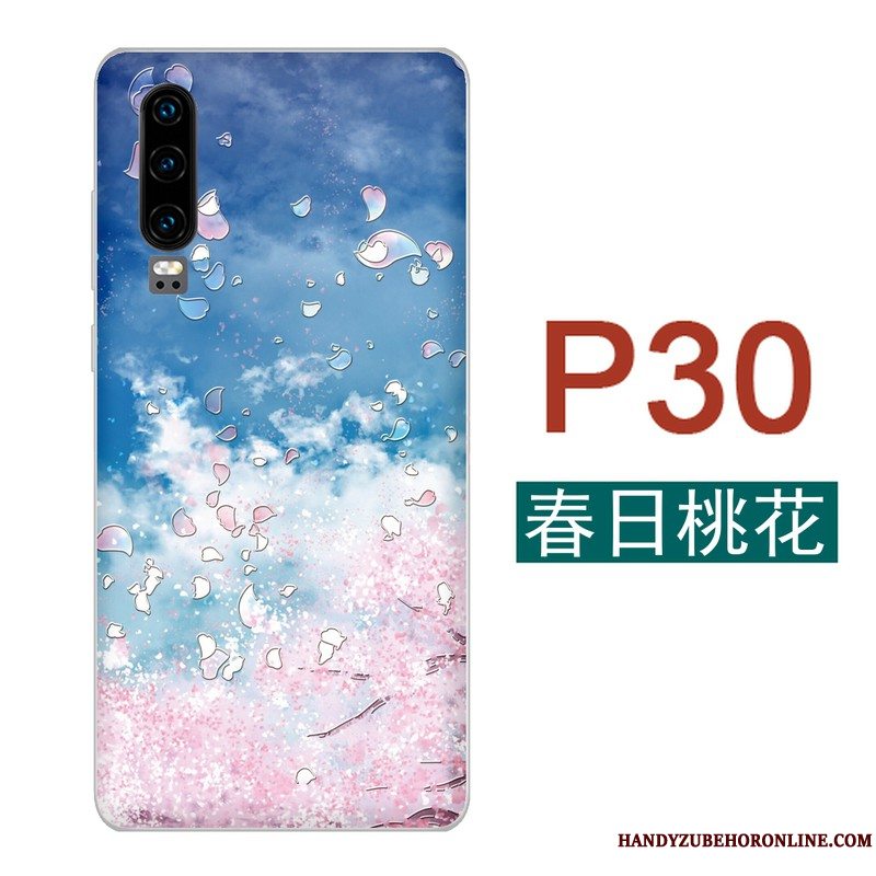 Etui Huawei P30 Vind Blå, Cover Huawei P30 Håndmalet Cherry