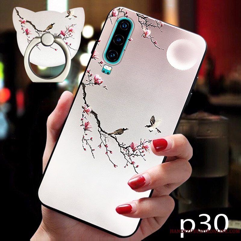 Etui Huawei P30 Vintage Plomme Blomst Trend, Cover Huawei P30 Tasker Trendy Vind