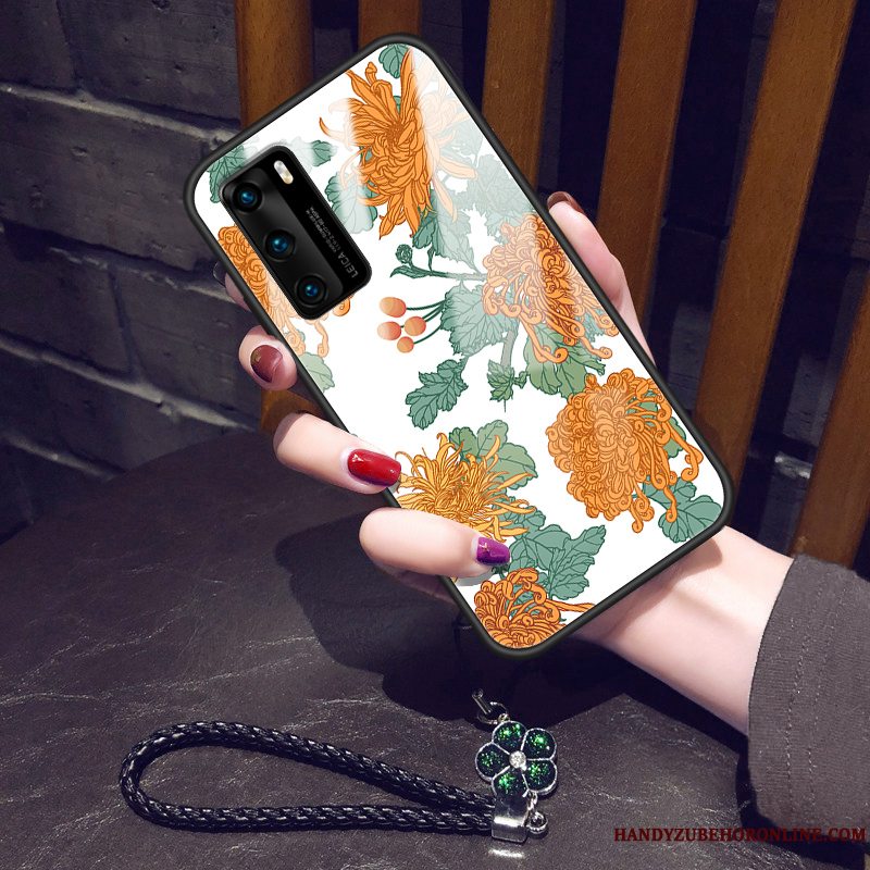 Etui Huawei P40 Blød Glas Blomster, Cover Huawei P40 Vintage Net Red Telefon