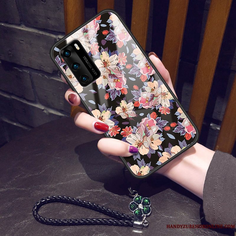 Etui Huawei P40 Blød Glas Blomster, Cover Huawei P40 Vintage Net Red Telefon