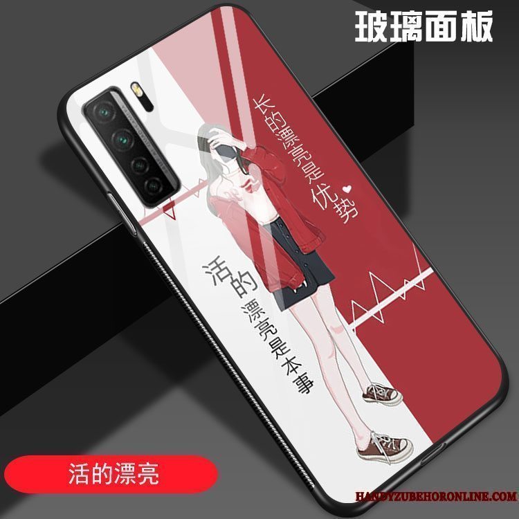 Etui Huawei P40 Lite 5g Silikone Anti-fald Elskeren, Cover Huawei P40 Lite 5g Mode Glas Net Red