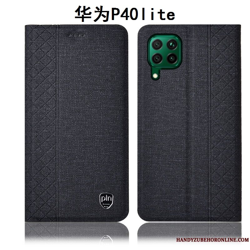 Etui Huawei P40 Lite Læder Grå Telefon, Cover Huawei P40 Lite Tasker Bomuld Og Linned Anti-fald