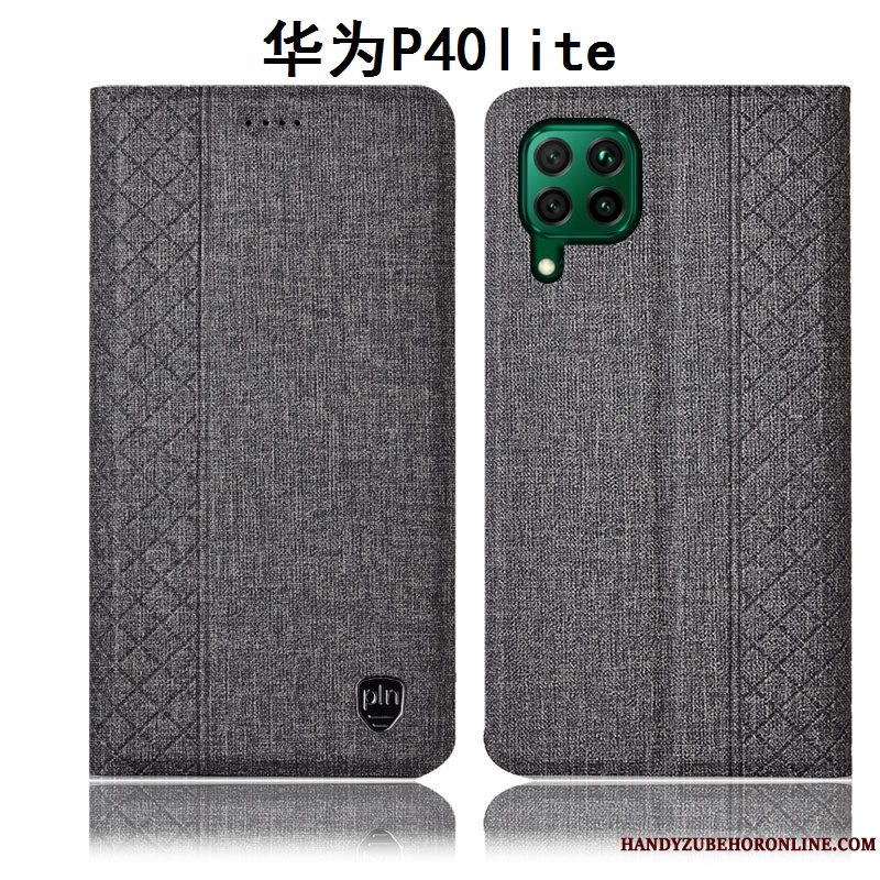 Etui Huawei P40 Lite Læder Grå Telefon, Cover Huawei P40 Lite Tasker Bomuld Og Linned Anti-fald