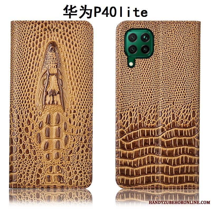 Etui Huawei P40 Lite Læder Gul Telefon, Cover Huawei P40 Lite Beskyttelse