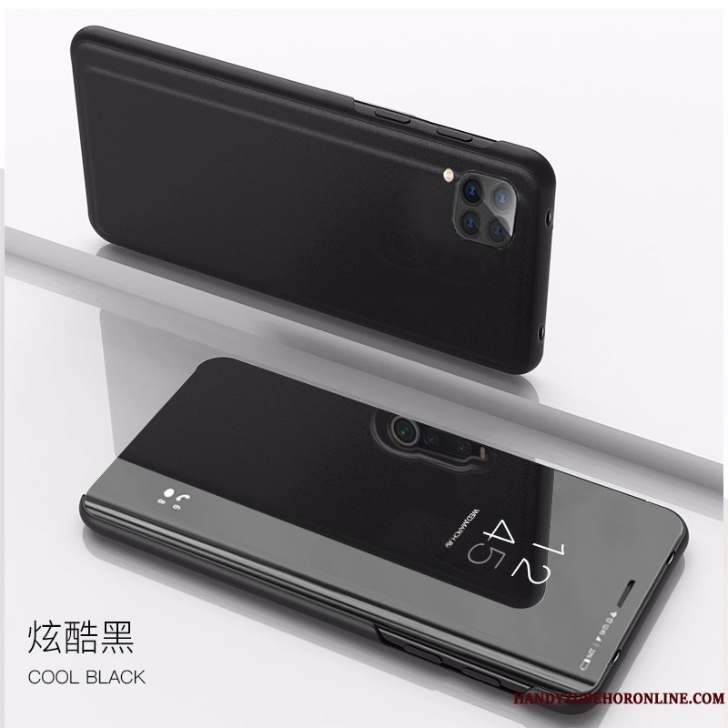 Etui Huawei P40 Lite Tasker Anti-fald Telefon, Cover Huawei P40 Lite Læder Spejl Gennemsigtig