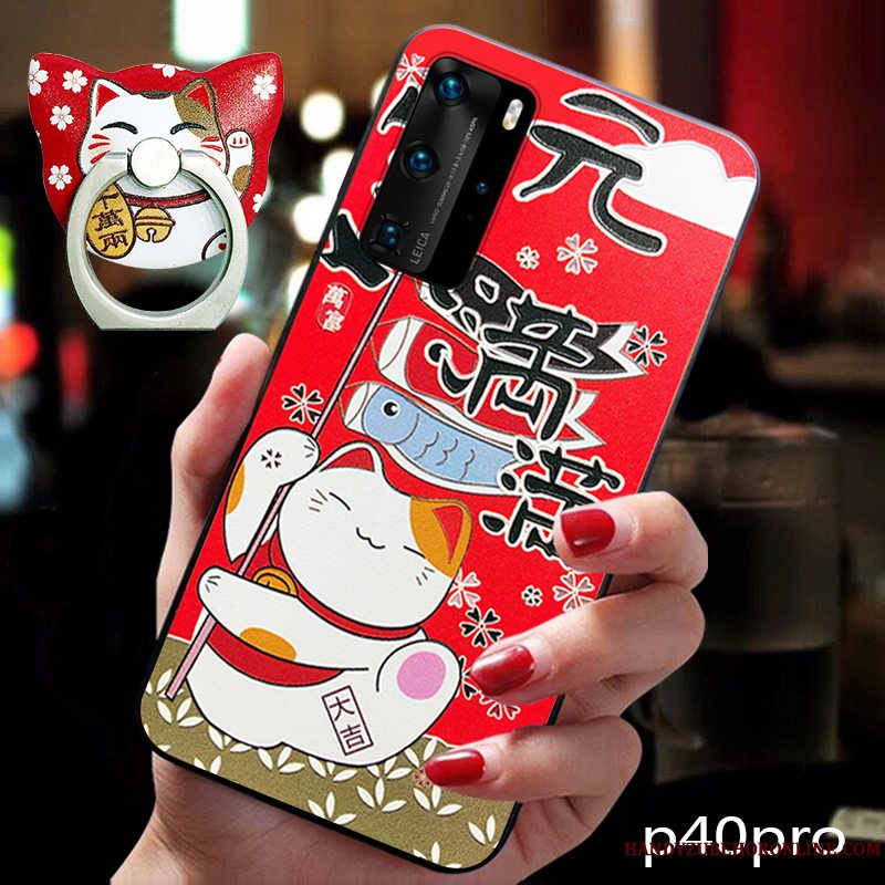 Etui Huawei P40 Pro Kreativ Smuk Kat, Cover Huawei P40 Pro Cartoon Telefonhængende Ornamenter