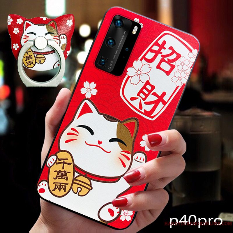 Etui Huawei P40 Pro Kreativ Smuk Kat, Cover Huawei P40 Pro Cartoon Telefonhængende Ornamenter