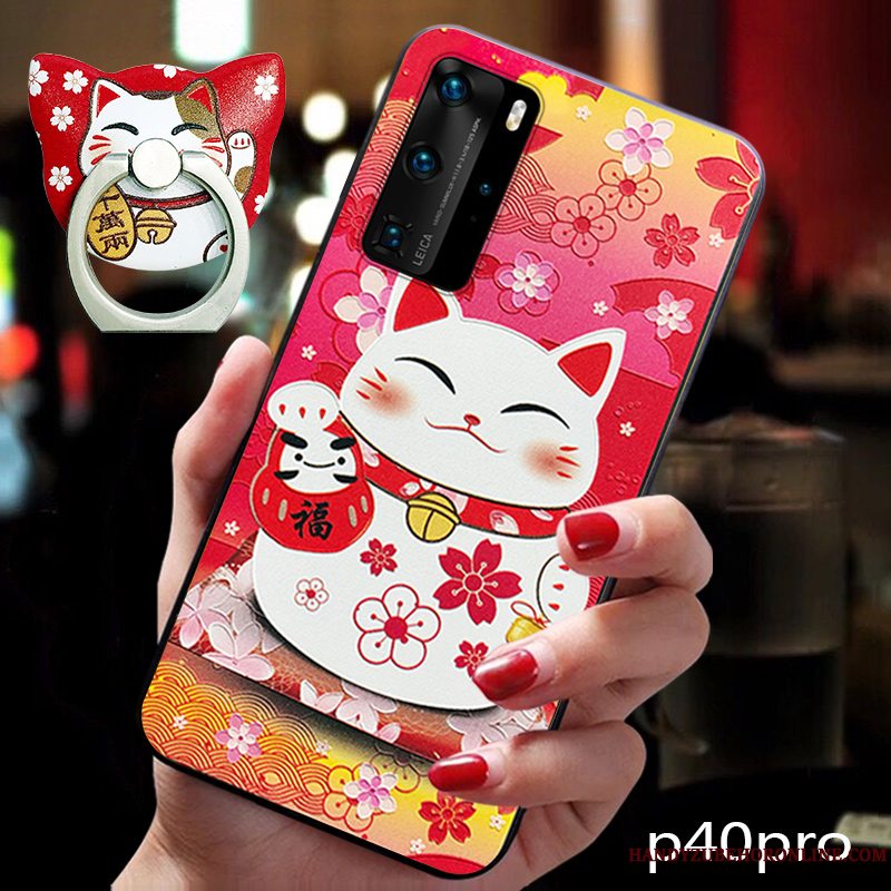 Etui Huawei P40 Pro Kreativ Smuk Kat, Cover Huawei P40 Pro Cartoon Telefonhængende Ornamenter