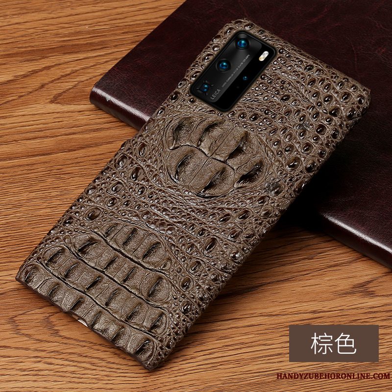 Etui Huawei P40 Pro Læder Tilpas Telefon, Cover Huawei P40 Pro Beskyttelse Krokodille Mønster Khaki