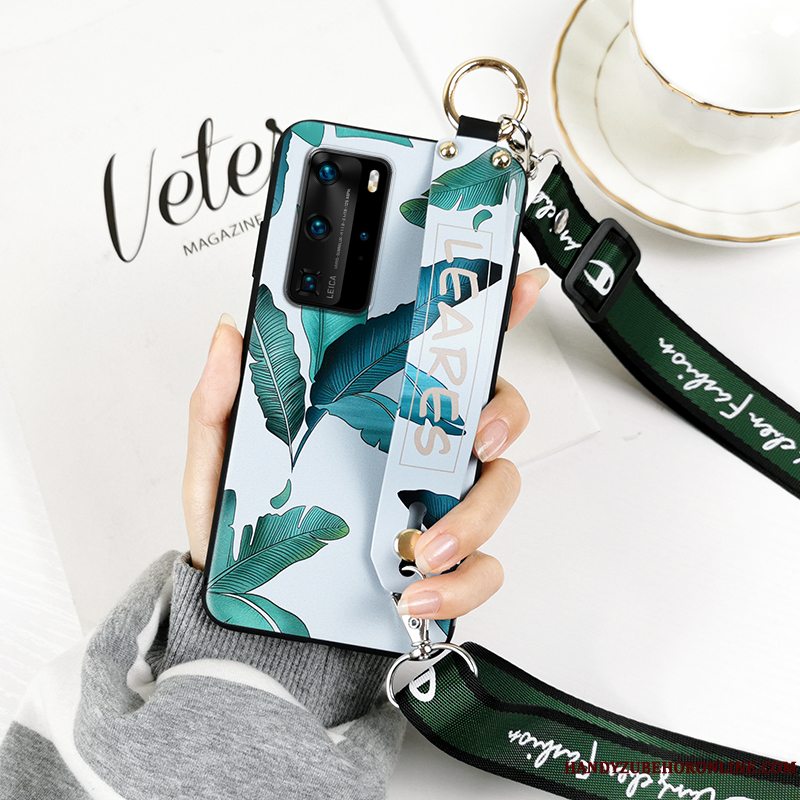 Etui Huawei P40 Pro Silikone Kunst Sort, Cover Huawei P40 Pro Tasker Blad Hængende Ornamenter