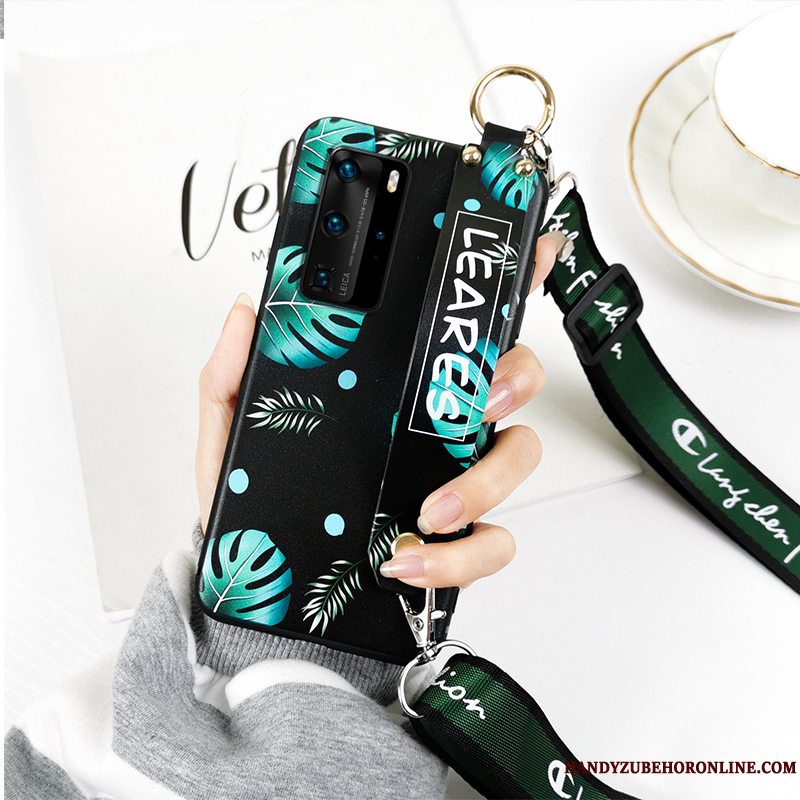 Etui Huawei P40 Pro Silikone Kunst Sort, Cover Huawei P40 Pro Tasker Blad Hængende Ornamenter