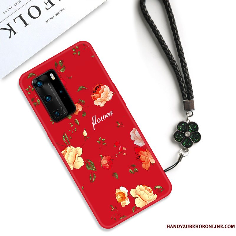 Etui Huawei P40 Pro Vintage Net Red Anti-fald, Cover Huawei P40 Pro Beskyttelse Klassisk Blomster