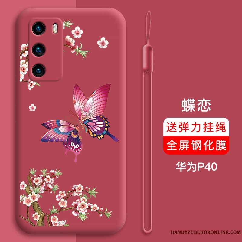 Etui Huawei P40 Silikone Anti-fald Af Personlighed, Cover Huawei P40 Tasker Smuk Net Red