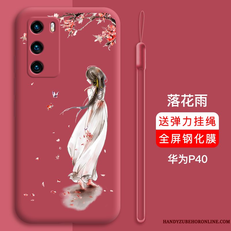 Etui Huawei P40 Silikone Anti-fald Af Personlighed, Cover Huawei P40 Tasker Smuk Net Red