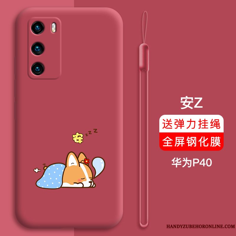 Etui Huawei P40 Silikone Anti-fald Af Personlighed, Cover Huawei P40 Tasker Smuk Net Red