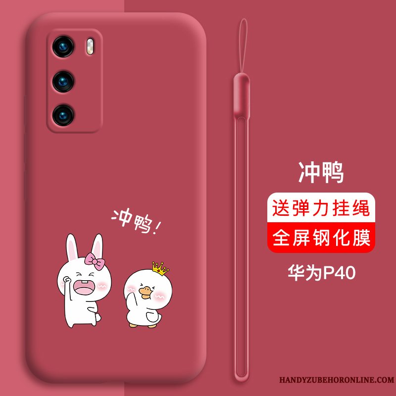 Etui Huawei P40 Silikone Anti-fald Af Personlighed, Cover Huawei P40 Tasker Smuk Net Red