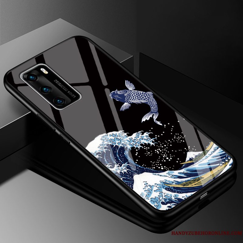 Etui Huawei P40 Silikone Sort Telefon, Cover Huawei P40 Beskyttelse Anti-fald Glas