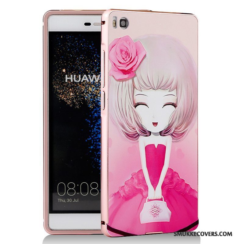 Etui Huawei P8 Cartoon Telefonblå, Cover Huawei P8 Metal Ramme